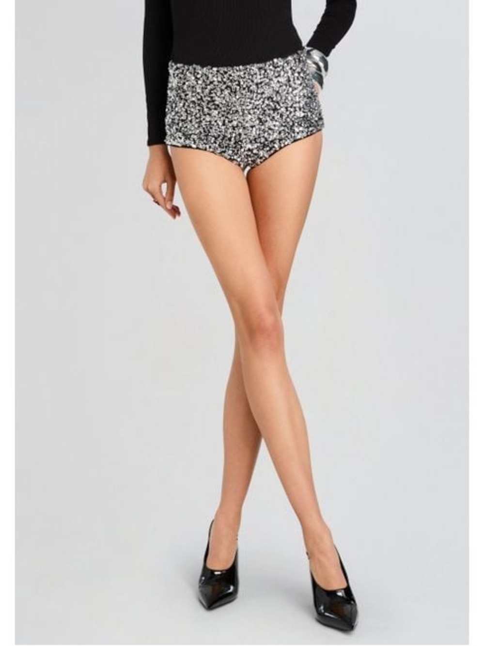 Zara Silver Sequin High-Waist Shorts